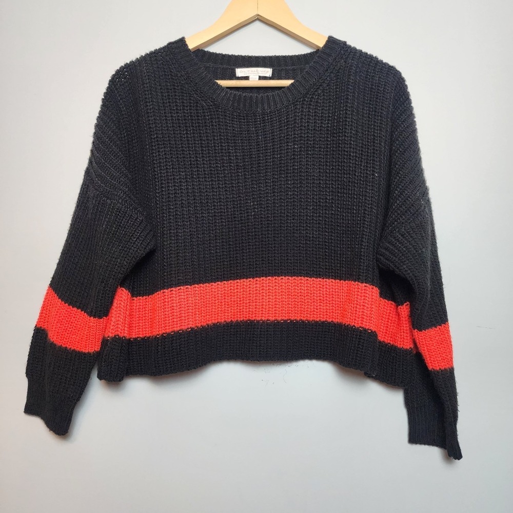 Don't Ask Why Striped Chunky Knit Cropped Sweater Black Orange Red Size Medium